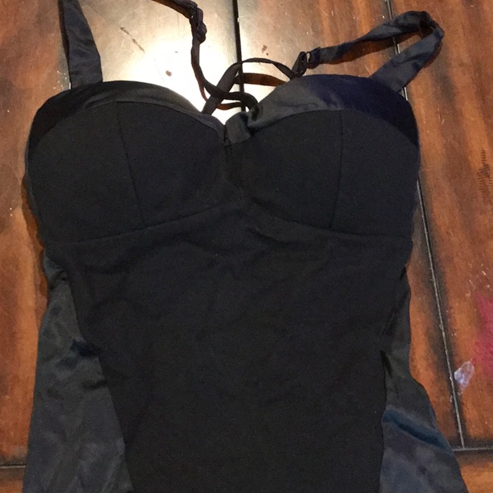 Black Satin and Spandex BraTop 34C